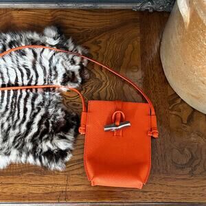 Longchamp Orange Leather Cross Body Le Roseau Phone Case
